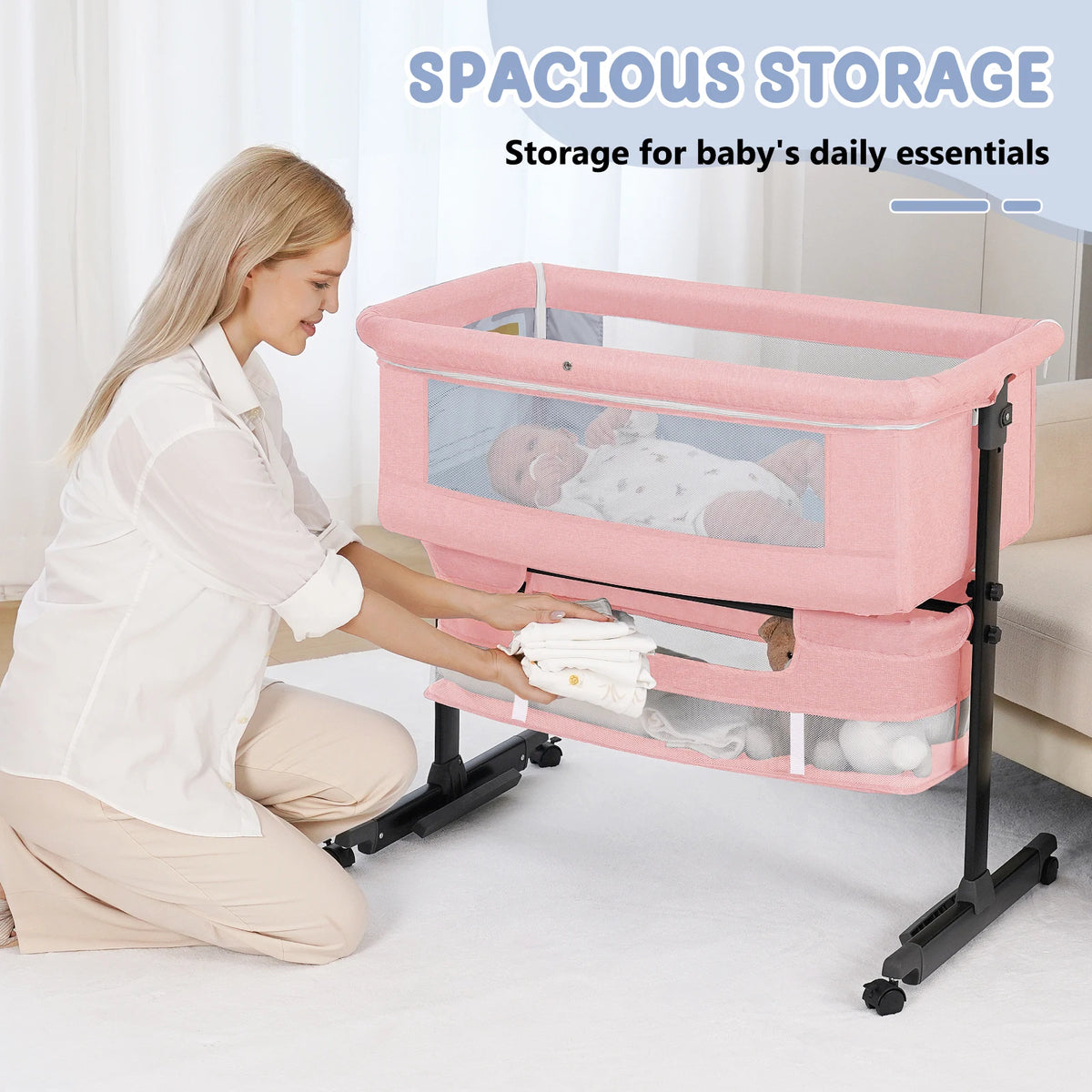 Kmaier Foldable Portable Baby Bassinet Bedside Crib