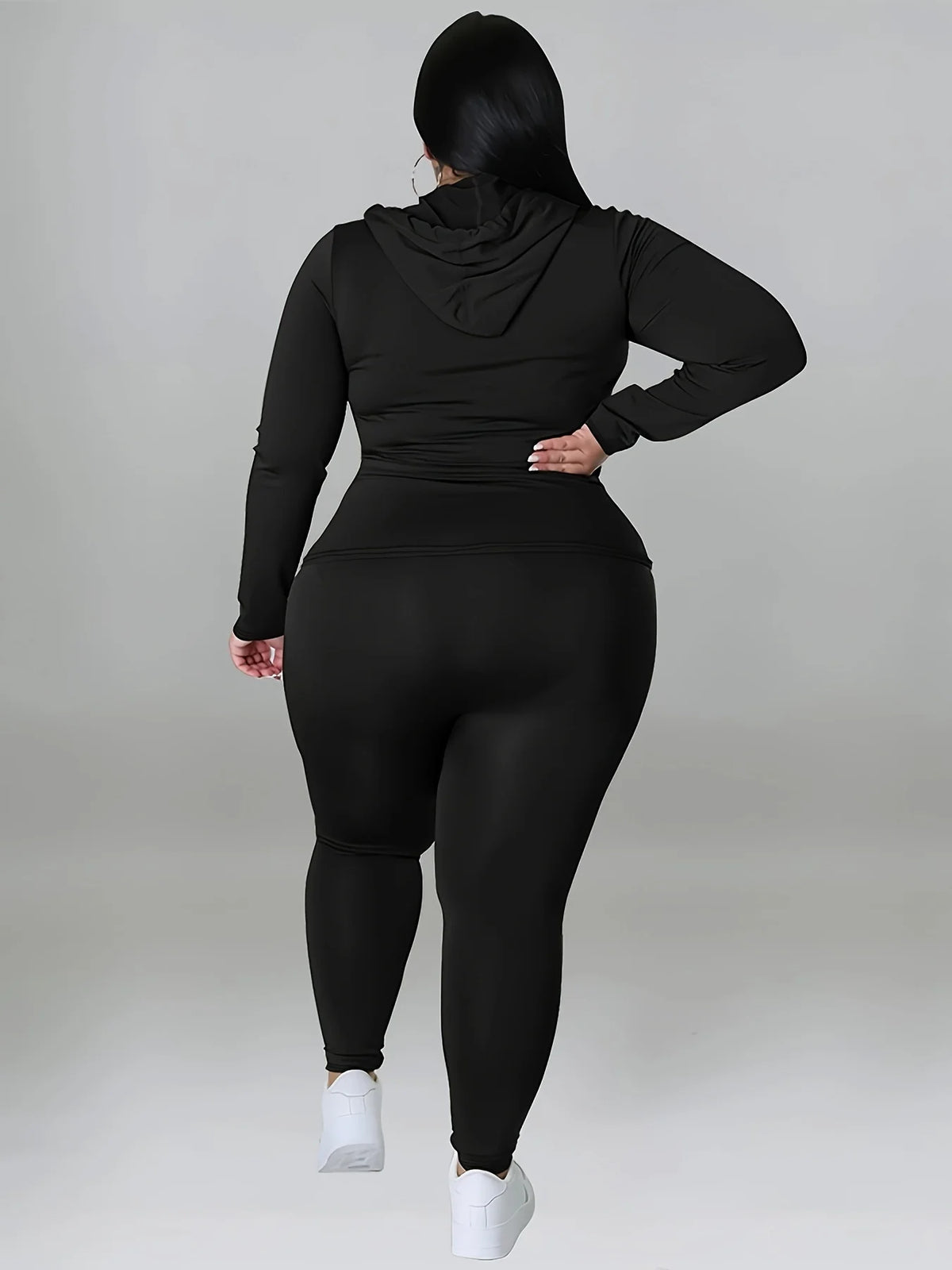 Plus Size Hooded Tracksuit Women Zipper Jacket With Pockets Casual 2 Piece