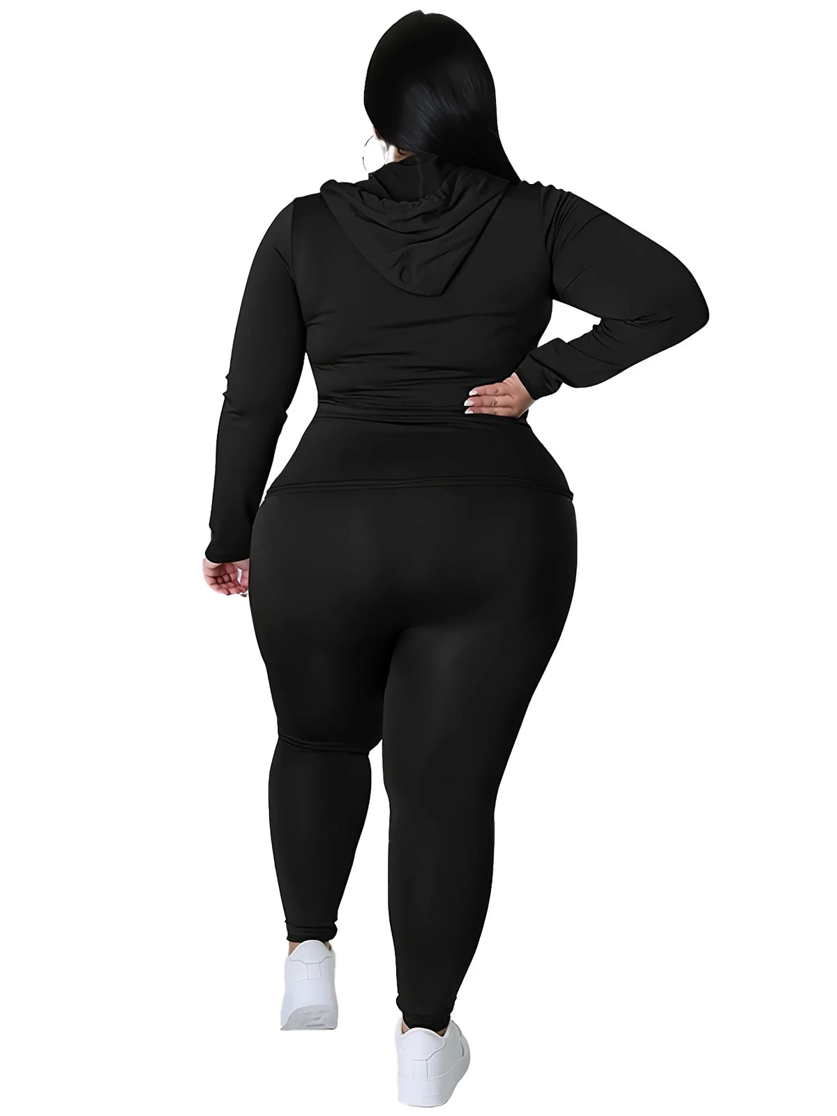 Plus Size Hooded Tracksuit Women Zipper Jacket With Pockets Casual 2 Piece