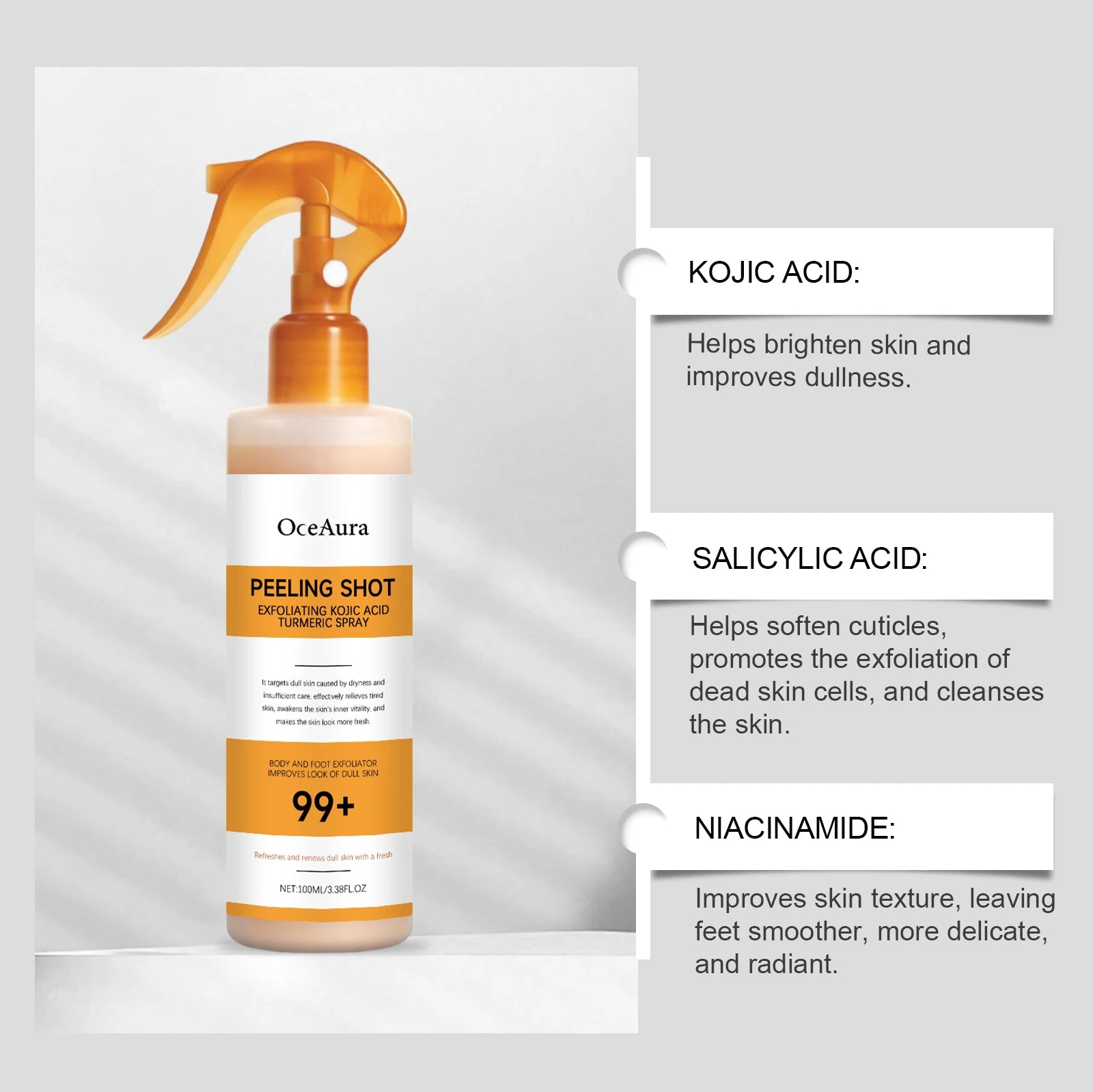 Body Keratin Care Kojic Acid Turmeric Spray Gently Exfoliating Peeling Solution Brightening Hydrating Skin Care All Skin Types