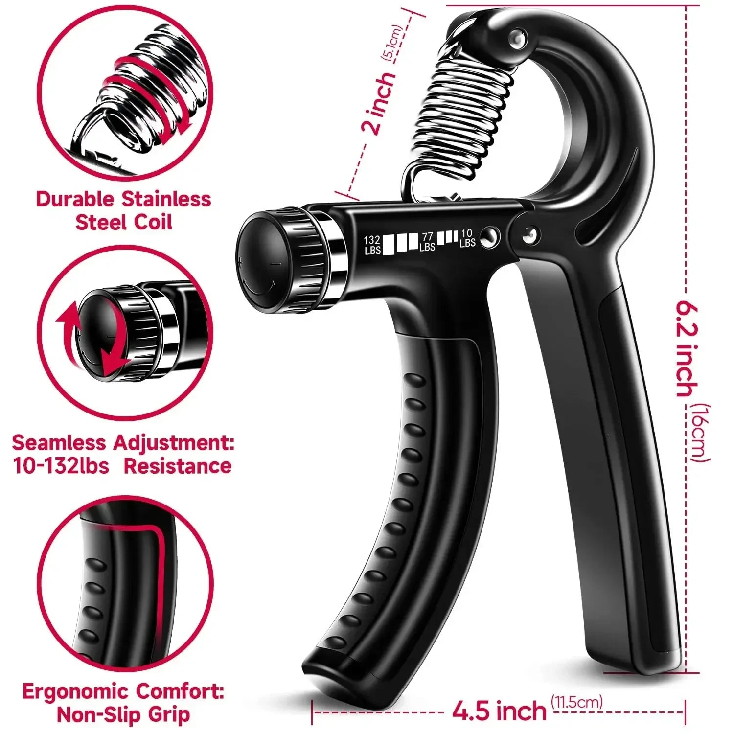 5-60Kg Adjustable Heavy Hand Gripper Fitness Hand Exerciser Grip Wrist Training Finge