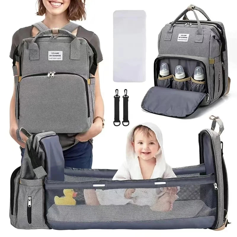 Foldable Bed Diaper Bag with Double Shoulder
