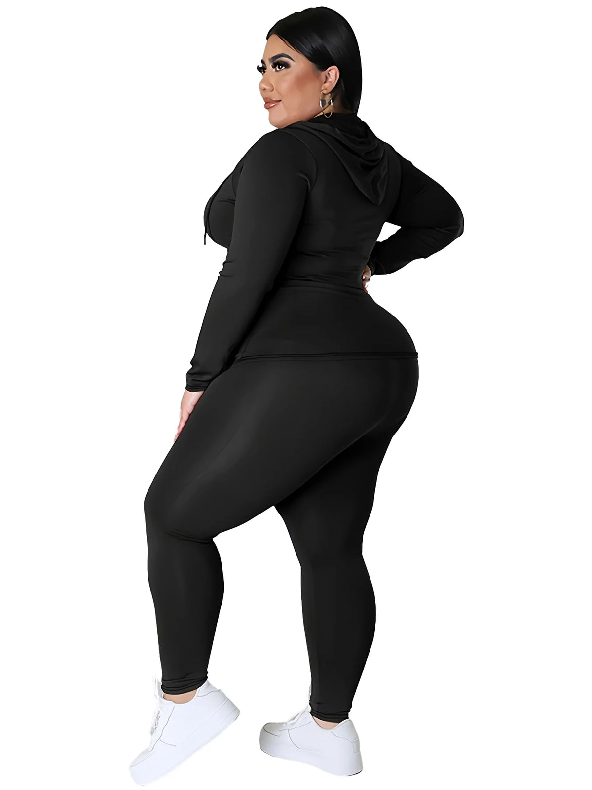 Plus Size Hooded Tracksuit Women Zipper Jacket With Pockets Casual 2 Piece