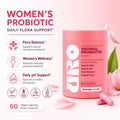 Probiotic Capsules for Women with 4 Lactobacillus Strains & Prebiotics, Vegan 60 Count Daily Digestive and Flora Support