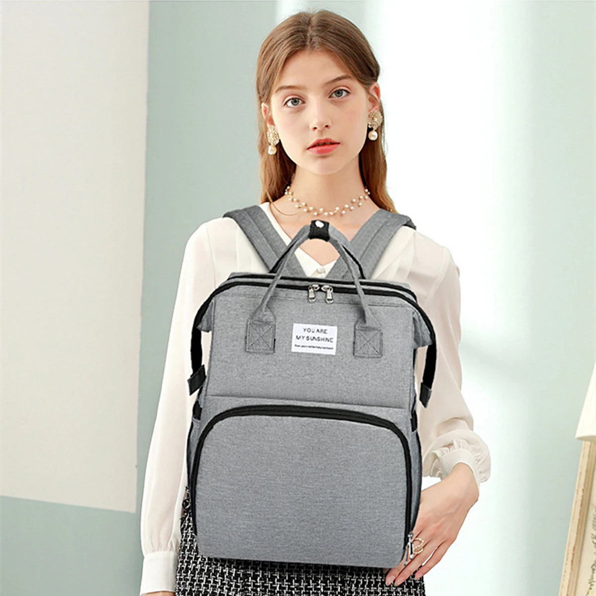 Foldable Bed Diaper Bag with Double Shoulder