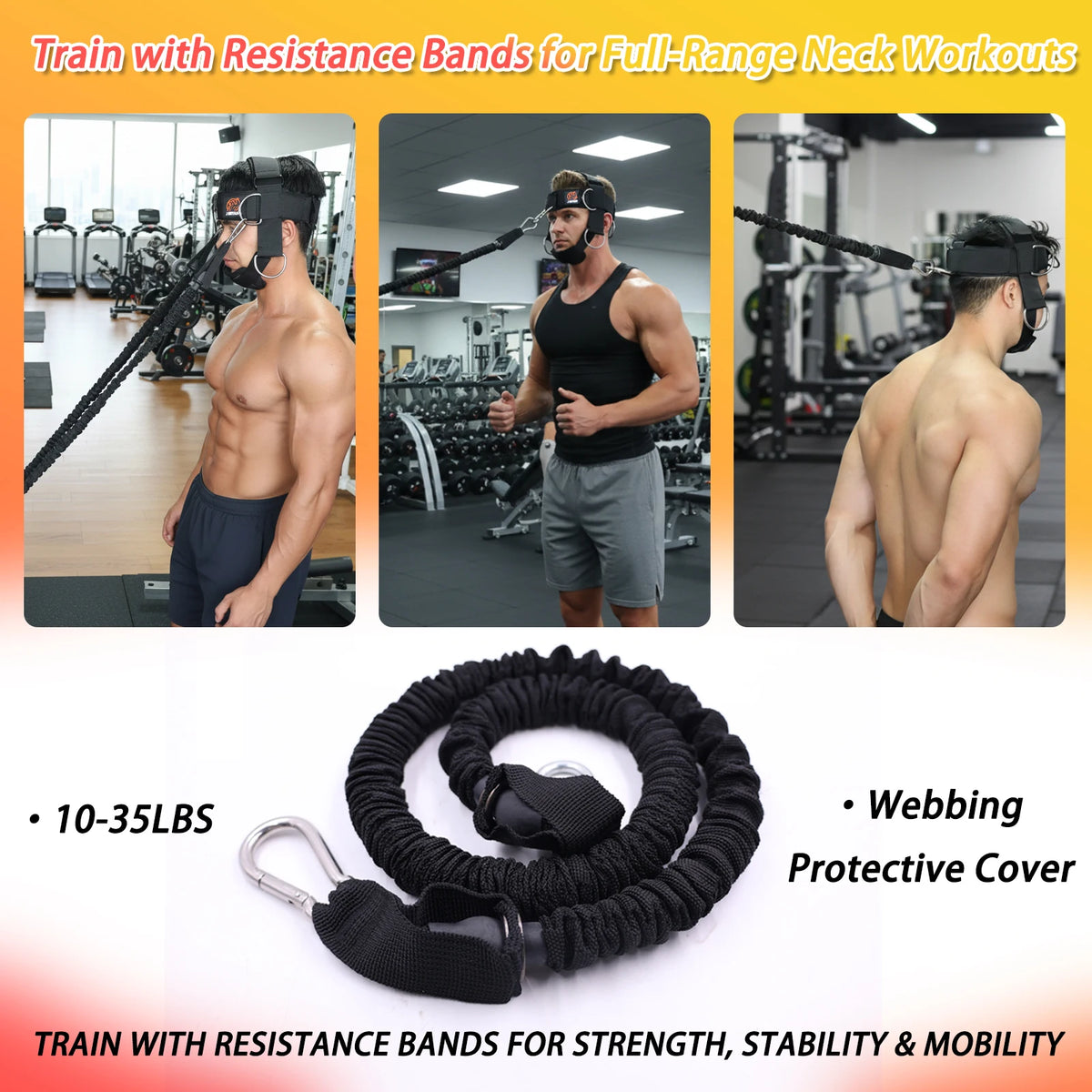 Adjustable Neck Harness for Resistance Bands & Weightlifting Multi-Directional Neck Training