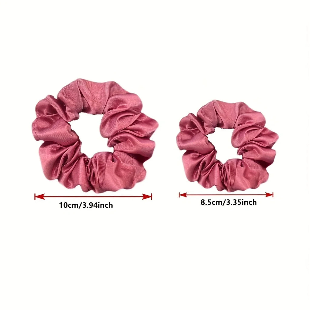 16-piece set of soft satin hair ties in pink and brown colors