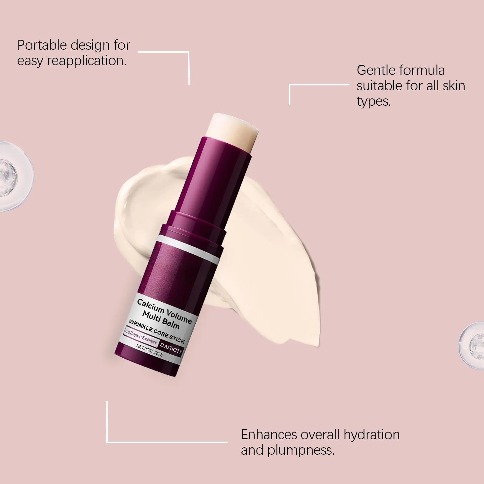 Moisturizing Skincare Stick Makeup Balm Calcium Volume Oil Control Shrink Pores Firming Lifting Smooth Texture Brightening 9g