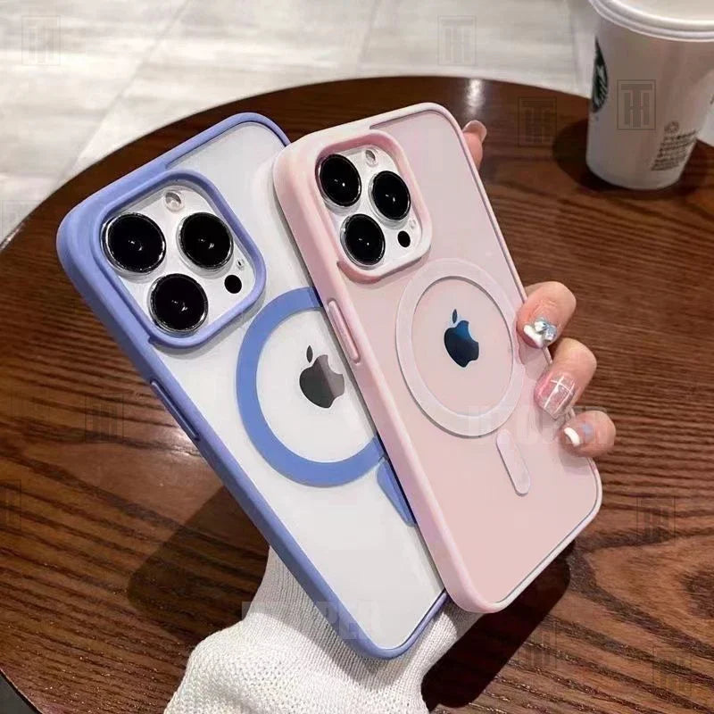 Pink Transparent Acrylic Case for iPhone 17 Air 16 15 14 13 12 11 Pro Max Plus Hard Shockproof Powerful Magnetic Magsafe Cover