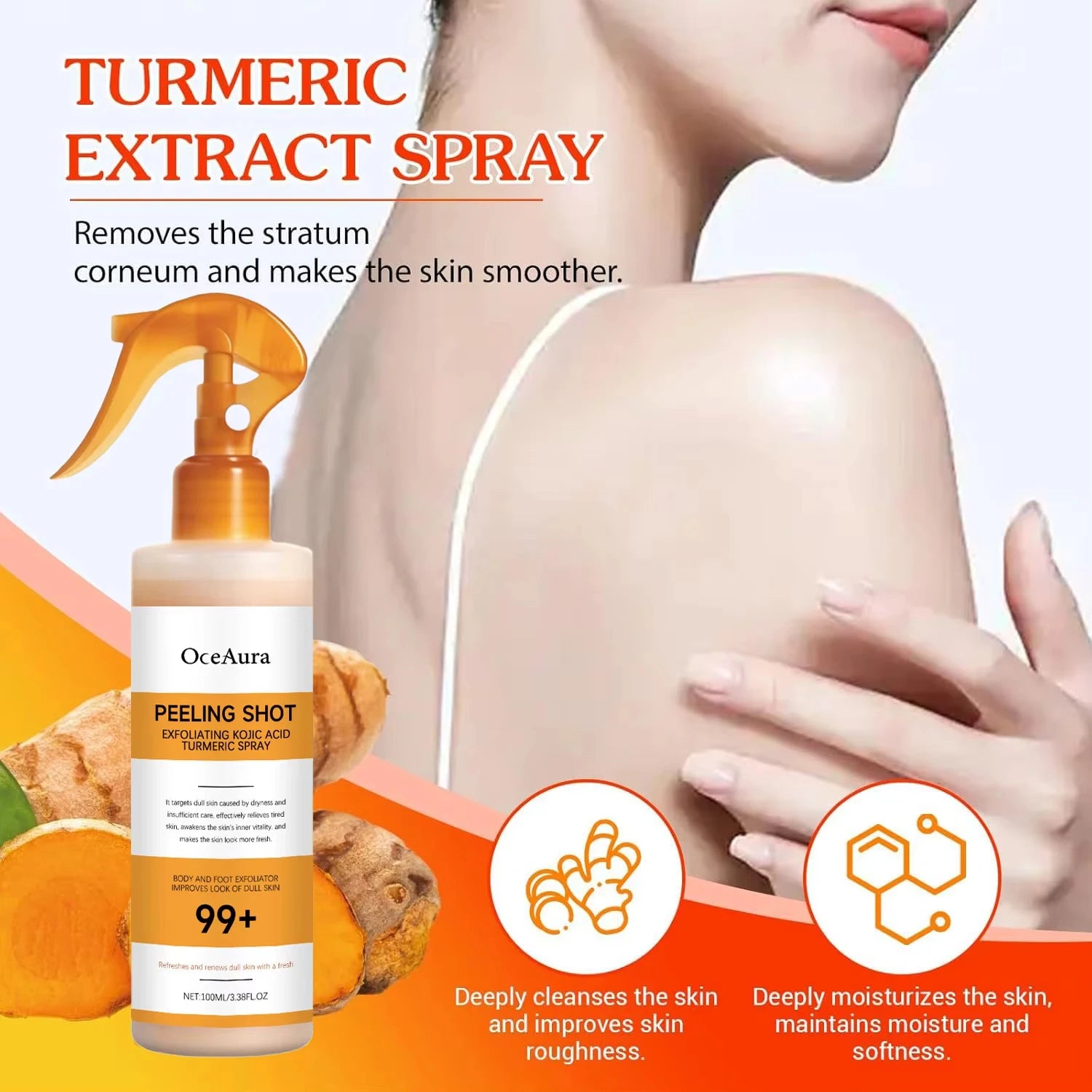 Body Keratin Care Kojic Acid Turmeric Spray Gently Exfoliating Peeling Solution Brightening Hydrating Skin Care All Skin Types