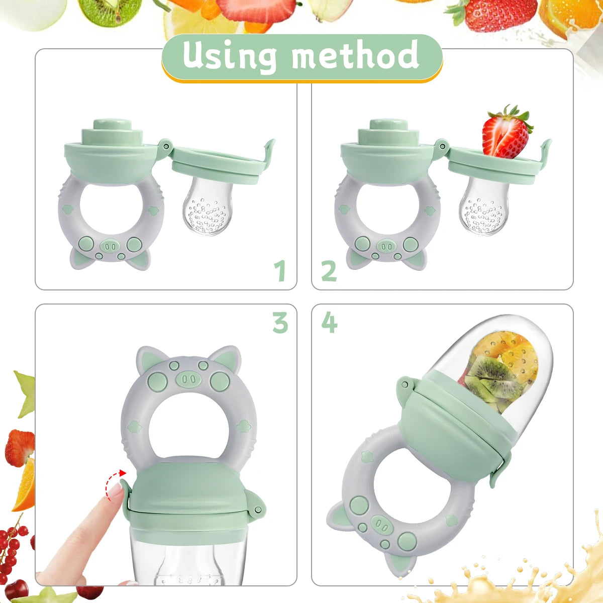 4pcs/set Silicone Fruit & Vegetable Feeder for Infants and Toddlers 6-36 months Food Grade Teething