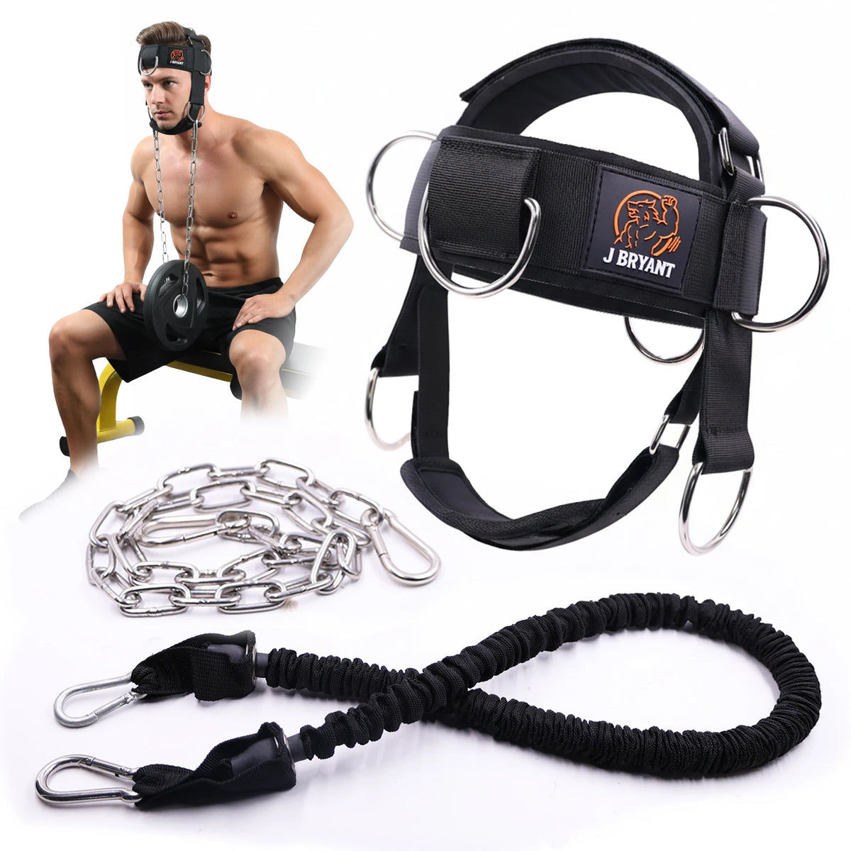 Adjustable Neck Harness for Resistance Bands & Weightlifting Multi-Directional Neck Training